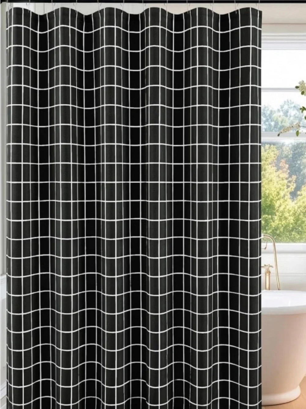 Black Grid Shower Curtain - Modern Check Pattern